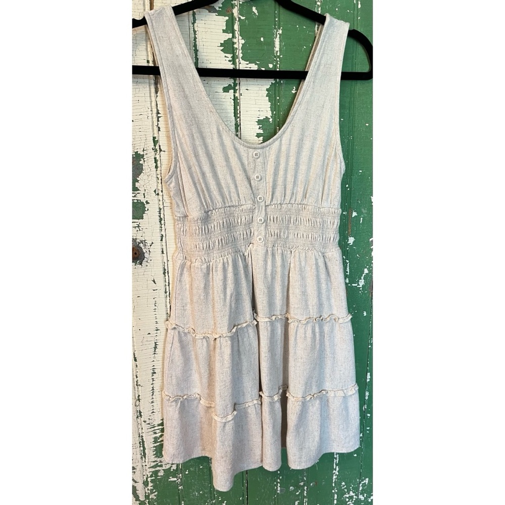 Altar’d State Mini Dress Linen Blend Light Beige Size Small ruffles